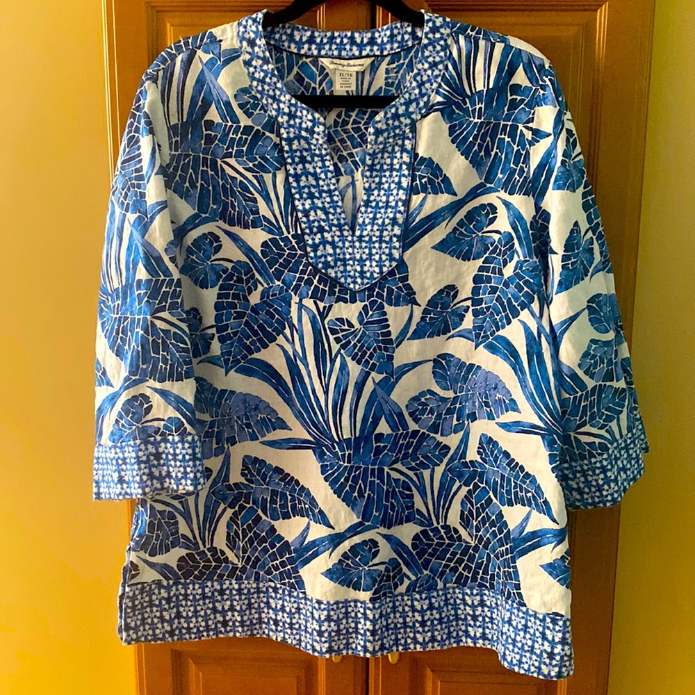 Tommy Bahama Blue and White Tunic Top